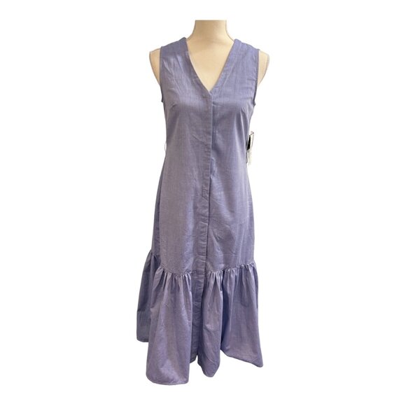 52Seven Dress Womens S Blue Cotton Button Down Chambray Tiered Maxi Western - Picture 1 of 9